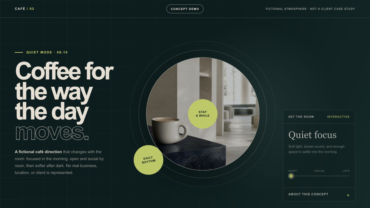 Fictional café concept demo with an interactive daypart layout
